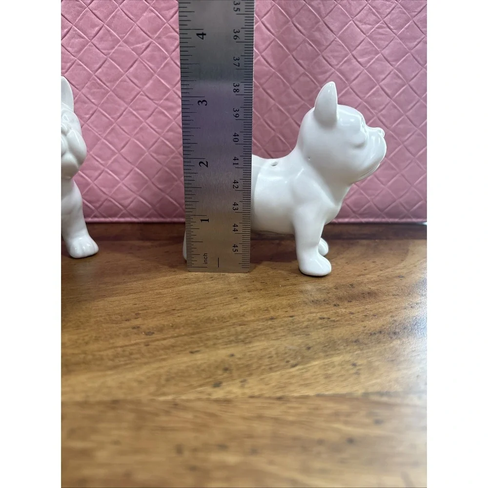 French Bulldog Stoneware Glazed White Salt Pepper Shakers